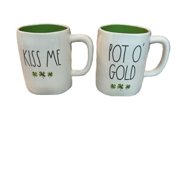 Rae Dunn Kiss Me & Pot O 'Gold Shamrock Mug Set - Picture 7 of 11